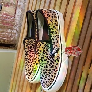 Vans leopard print slip on sneakers, women's 7.5